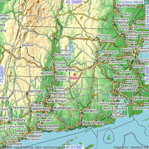 Topographic map of Wales