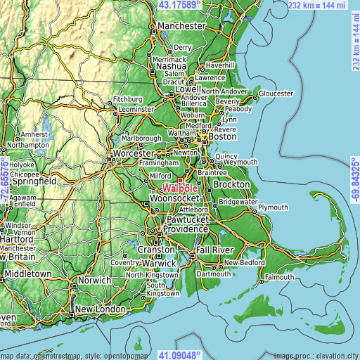 Topographic map of Walpole