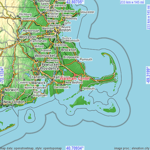 Topographic map of Wareham Center