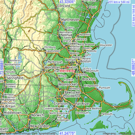 Topographic map of Wellesley