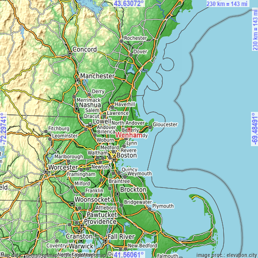 Topographic map of Wenham