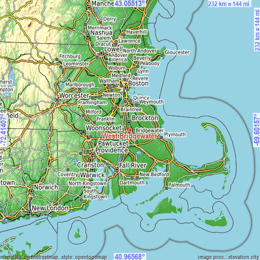 Topographic map of West Bridgewater