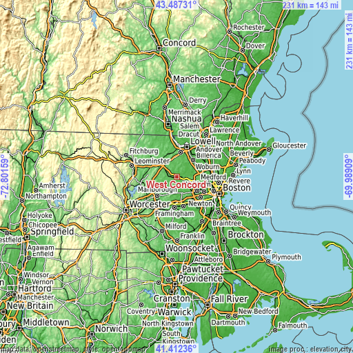 Topographic map of West Concord