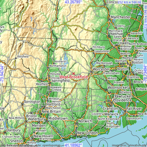 Topographic map of West Brookfield