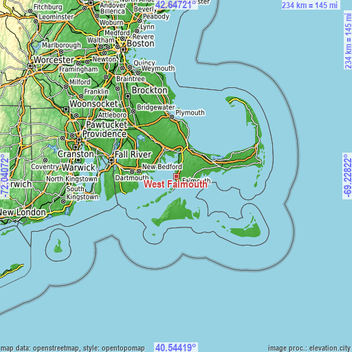 Topographic map of West Falmouth