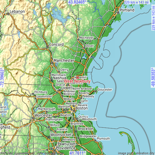 Topographic map of West Newbury