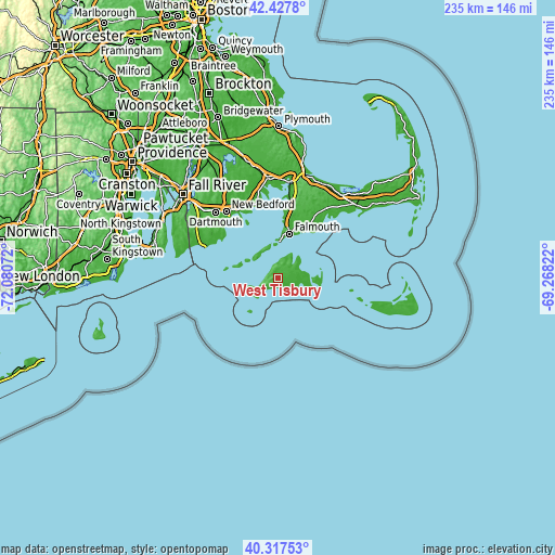 Topographic map of West Tisbury