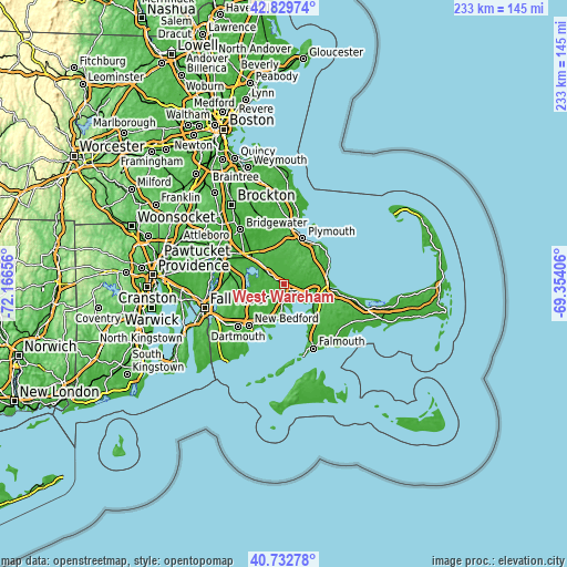 Topographic map of West Wareham