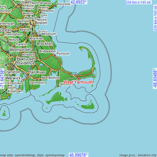 Topographic map of West Yarmouth