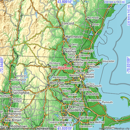 Topographic map of Westford