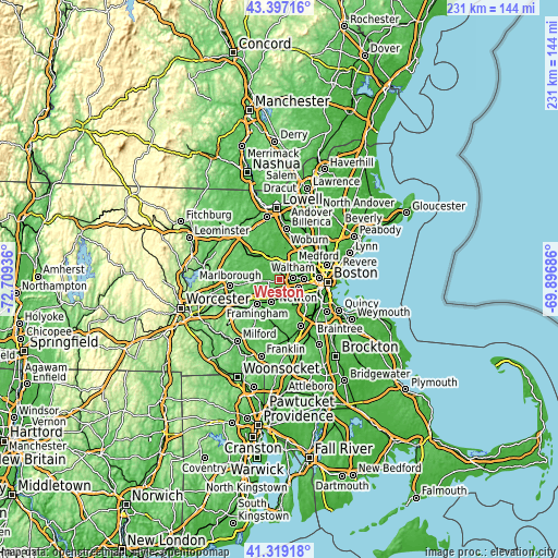 Topographic map of Weston