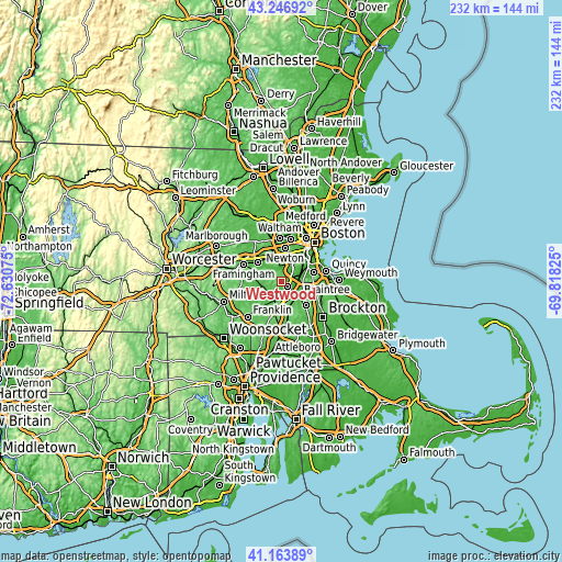 Topographic map of Westwood