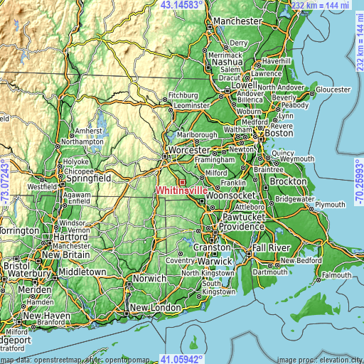 Topographic map of Whitinsville