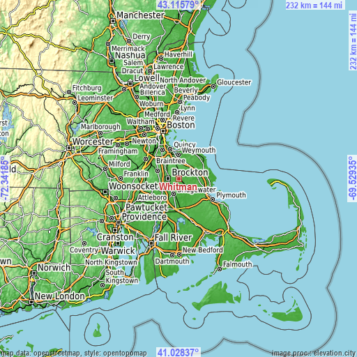 Topographic map of Whitman