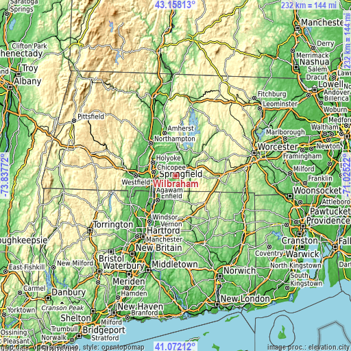 Topographic map of Wilbraham