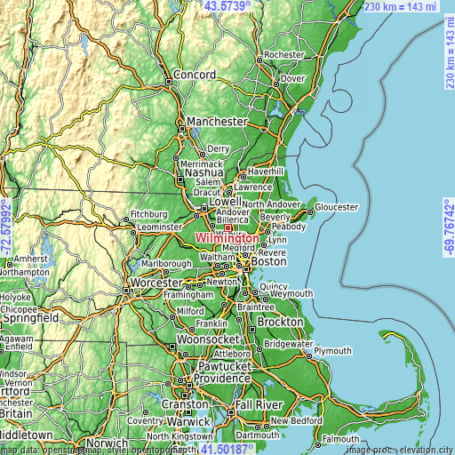 Topographic map of Wilmington