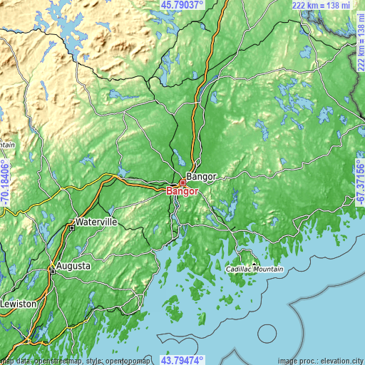 Topographic map of Bangor