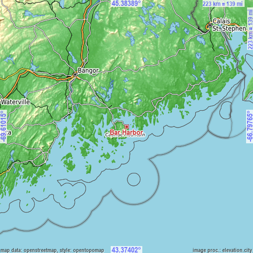 Topographic map of Bar Harbor