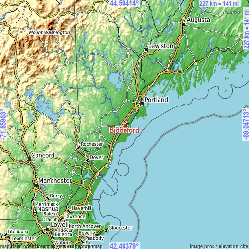 Topographic map of Biddeford