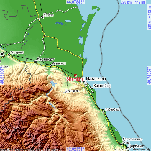Topographic map of Shamkhal
