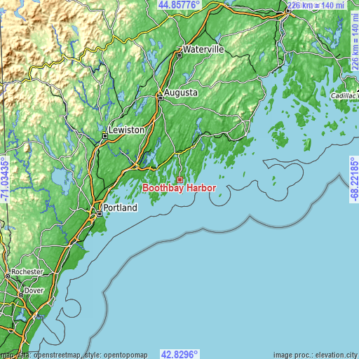 Topographic map of Boothbay Harbor