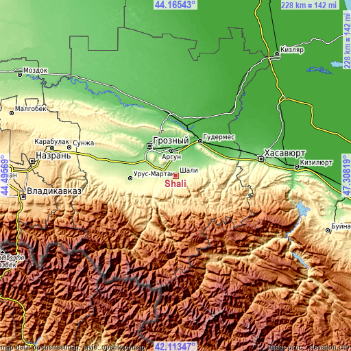 Topographic map of Shali