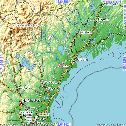 Topographic map of Buxton