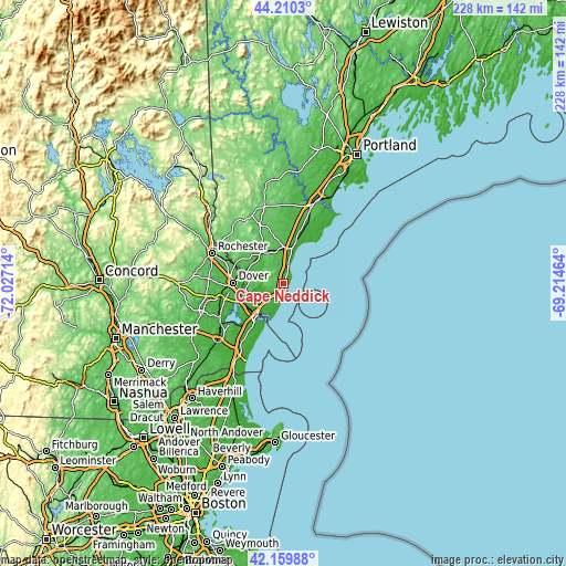 Topographic map of Cape Neddick