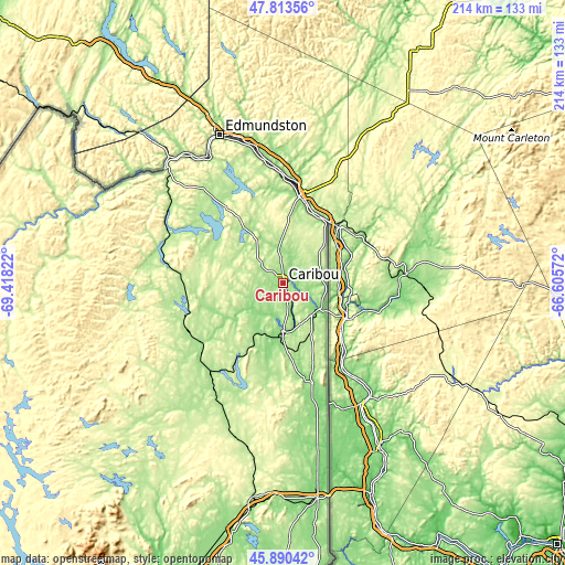 Topographic map of Caribou