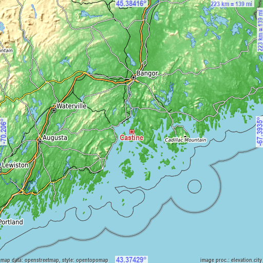 Topographic map of Castine