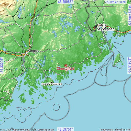 Topographic map of Cherryfield