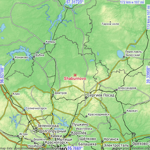 Topographic map of Shaburnovo