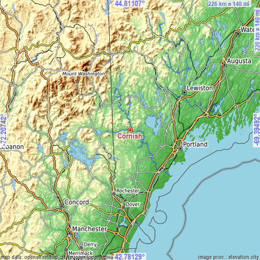 Topographic map of Cornish