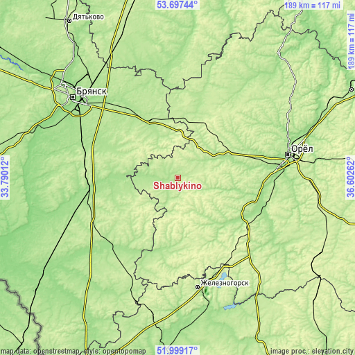 Topographic map of Shablykino