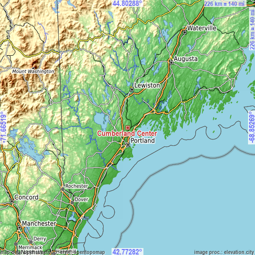 Topographic map of Cumberland Center