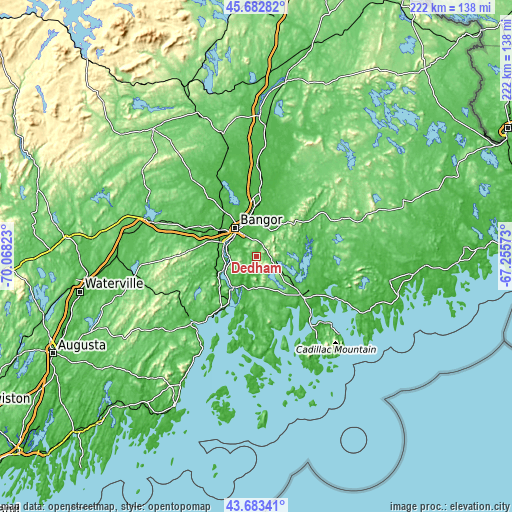 Topographic map of Dedham