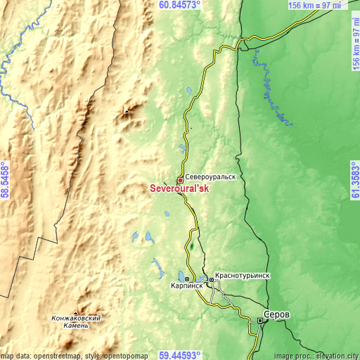 Topographic map of Severoural’sk