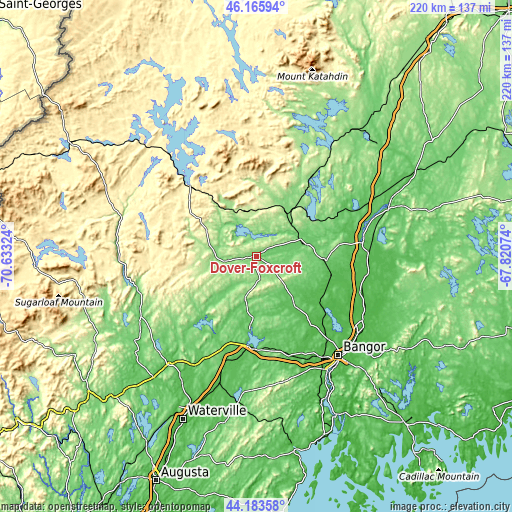 Topographic map of Dover-Foxcroft