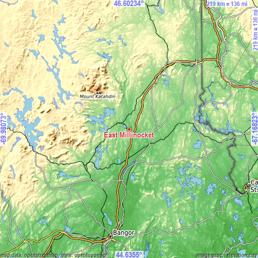 Topographic map of East Millinocket