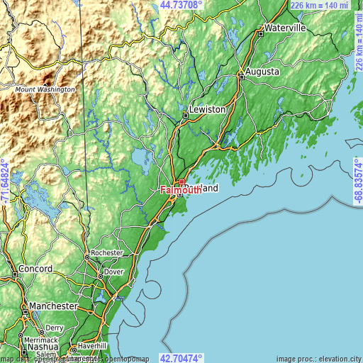 Topographic map of Falmouth