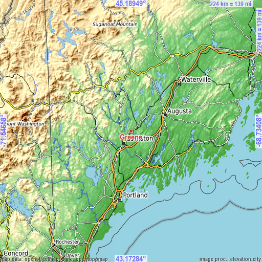 Topographic map of Greene