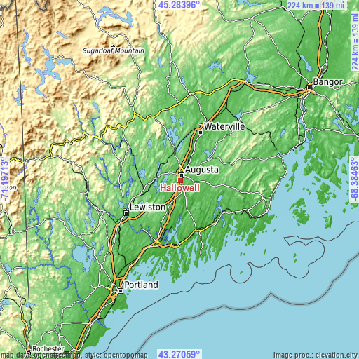 Topographic map of Hallowell