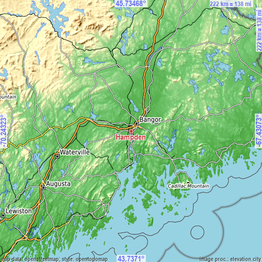 Topographic map of Hampden