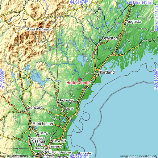 Topographic map of Hollis Center