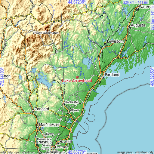 Topographic map of Lake Arrowhead