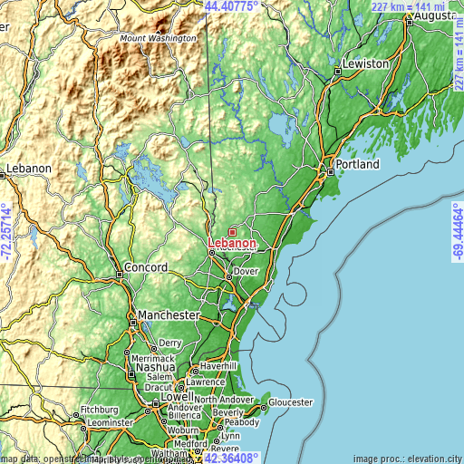 Topographic map of Lebanon