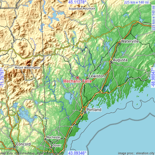 Topographic map of Mechanic Falls