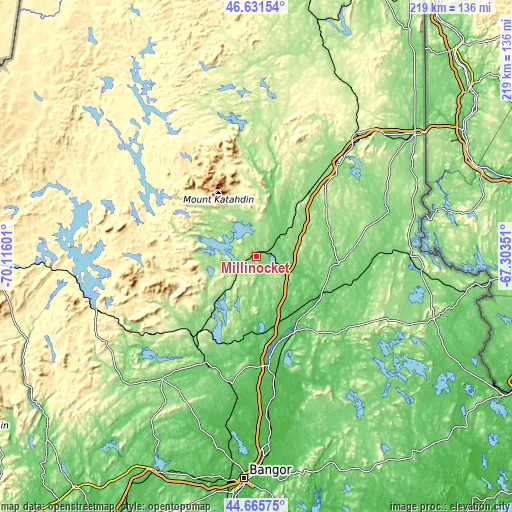 Topographic map of Millinocket