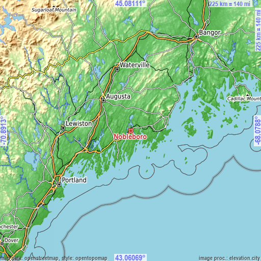 Topographic map of Nobleboro