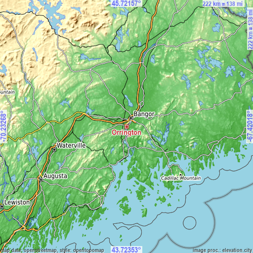 Topographic map of Orrington